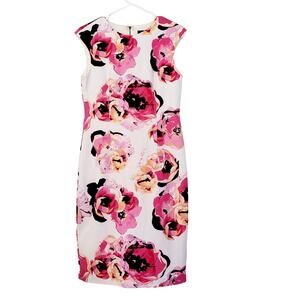 Tahari Arthur S Levine Multicolor Floral Print Cap Sleeve Bodycon Dress Size 4